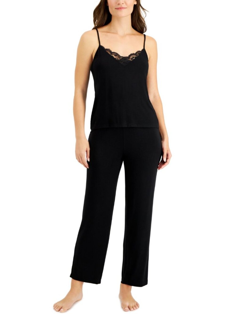 INC International Concepts Womens Knit Lace-Trim Cami Pajama Set